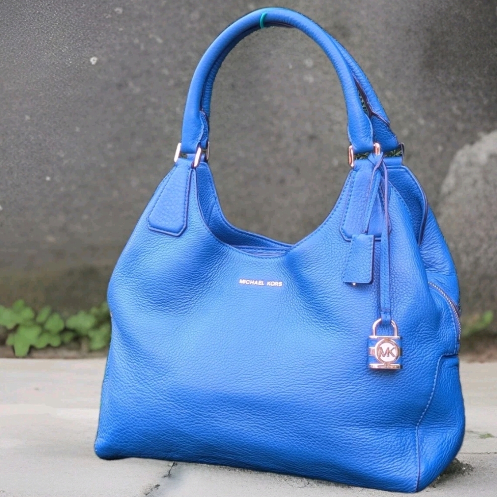 Michael Kors Blue Leather Camille Hobo Shoulder Bag Purse